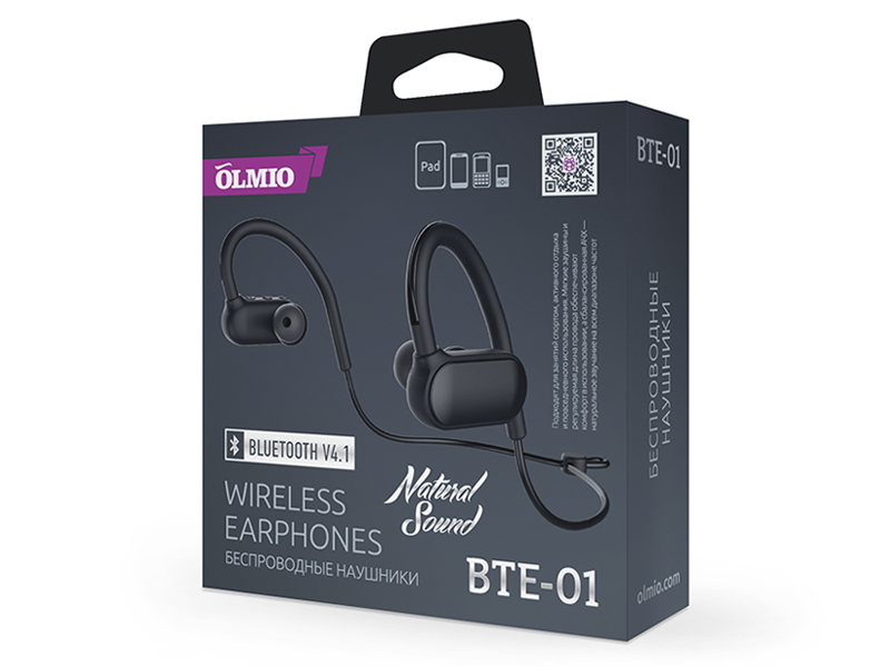 Беспроводные внутриканальные наушники OLMIO "BTE-01", Bluetooth 4.1 на  